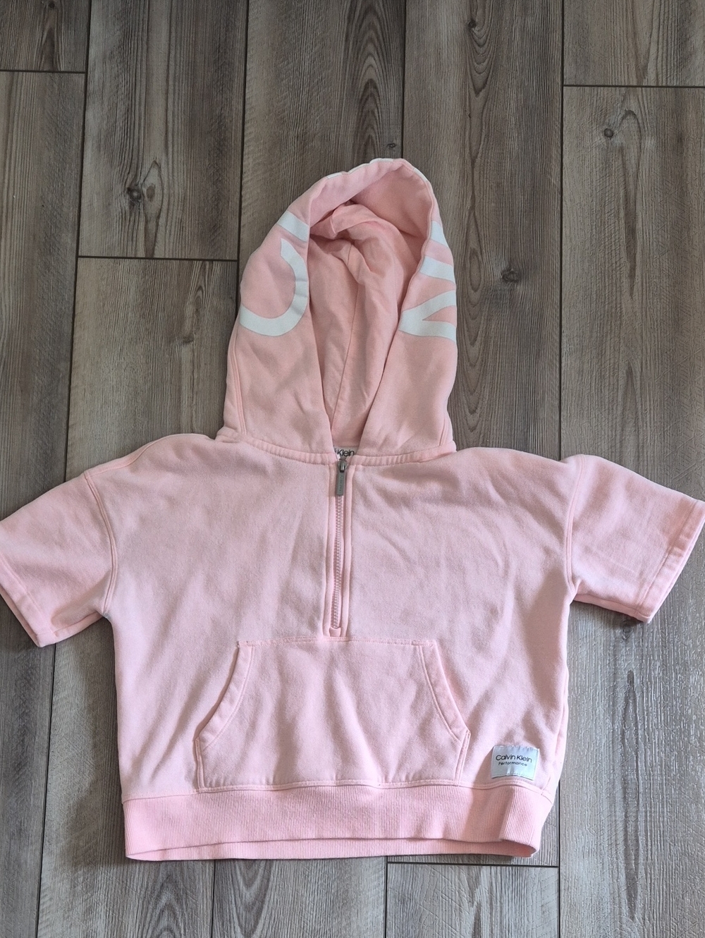 Calvin Klein Performance Short Sleeve Quarter Zip Fleece Hoodie Baby Pink XS